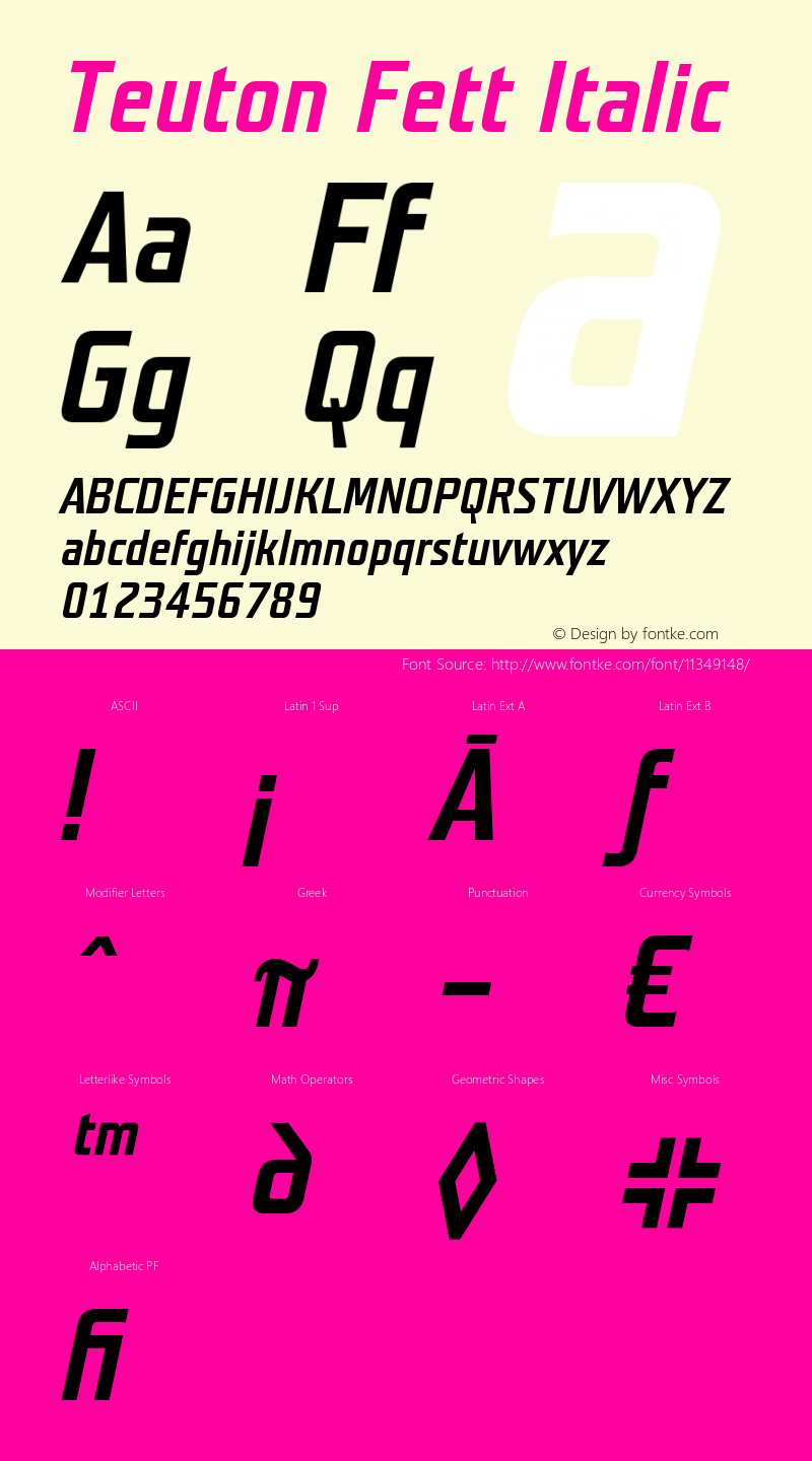 Teuton Fett Italic Version 001.000 Font Sample