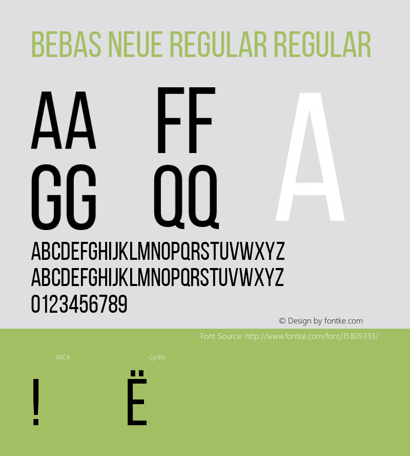 Bebas Neue Regular Regular Version 001.003; ttfautohint (v1.4.1) Font Sample