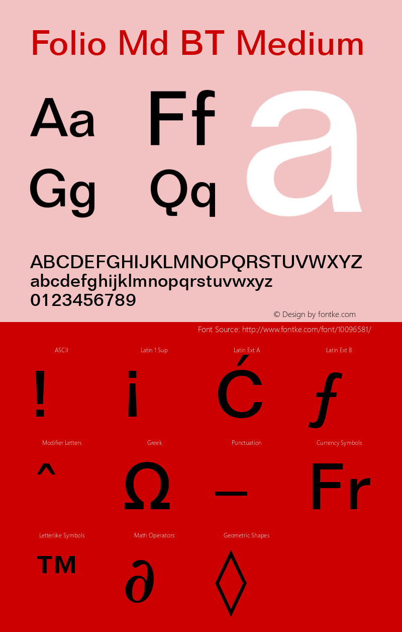 Folio Md BT Medium Version 2.001 mfgpctt 4.4 Font Sample