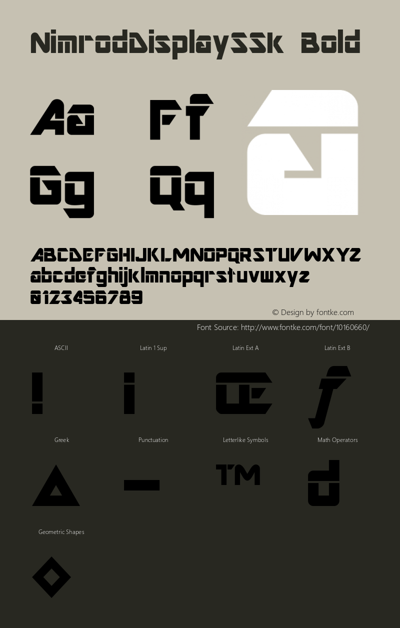 NimrodDisplaySSk Bold Macromedia Fontographer 4.1 8/12/95 Font Sample