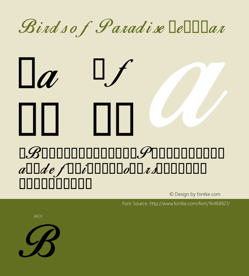 Birds of Paradise Regular Version 1.01 2014 Font Sample