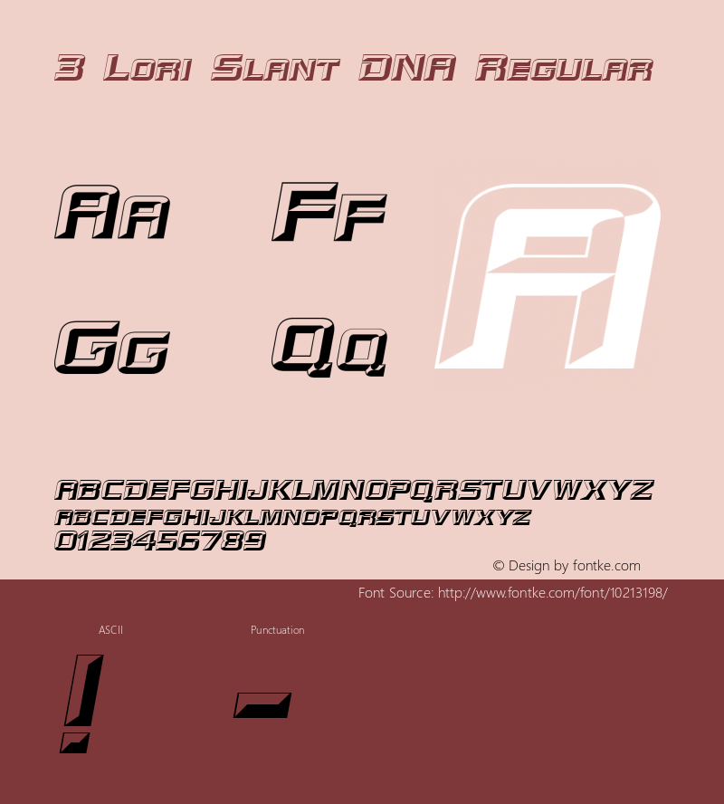3 Lori Slant DNA Regular Macromedia Fontographer 4.1 3/10/2001 Font Sample