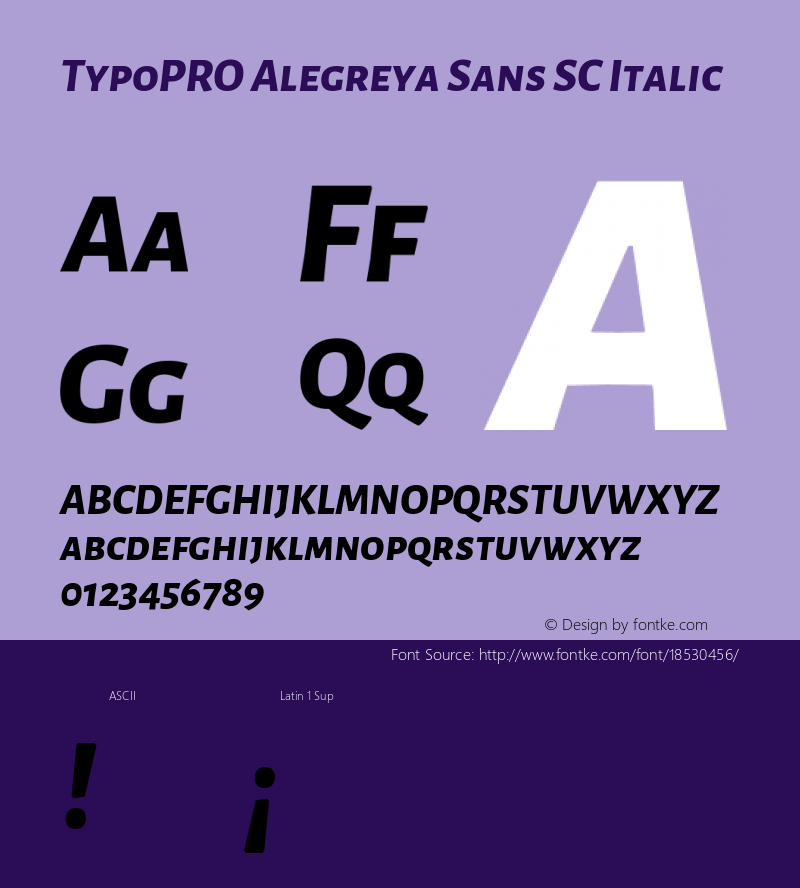 TypoPRO Alegreya Sans SC Italic Version 1.000;PS 001.000;hotconv 1.0.70;makeotf.lib2.5.58329 DEVELOPMENT Font Sample