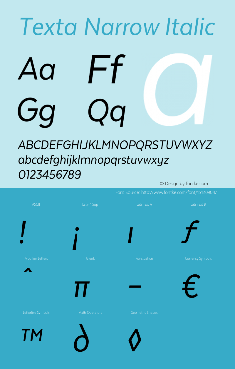 Texta Narrow Italic Version 1.005 Font Sample