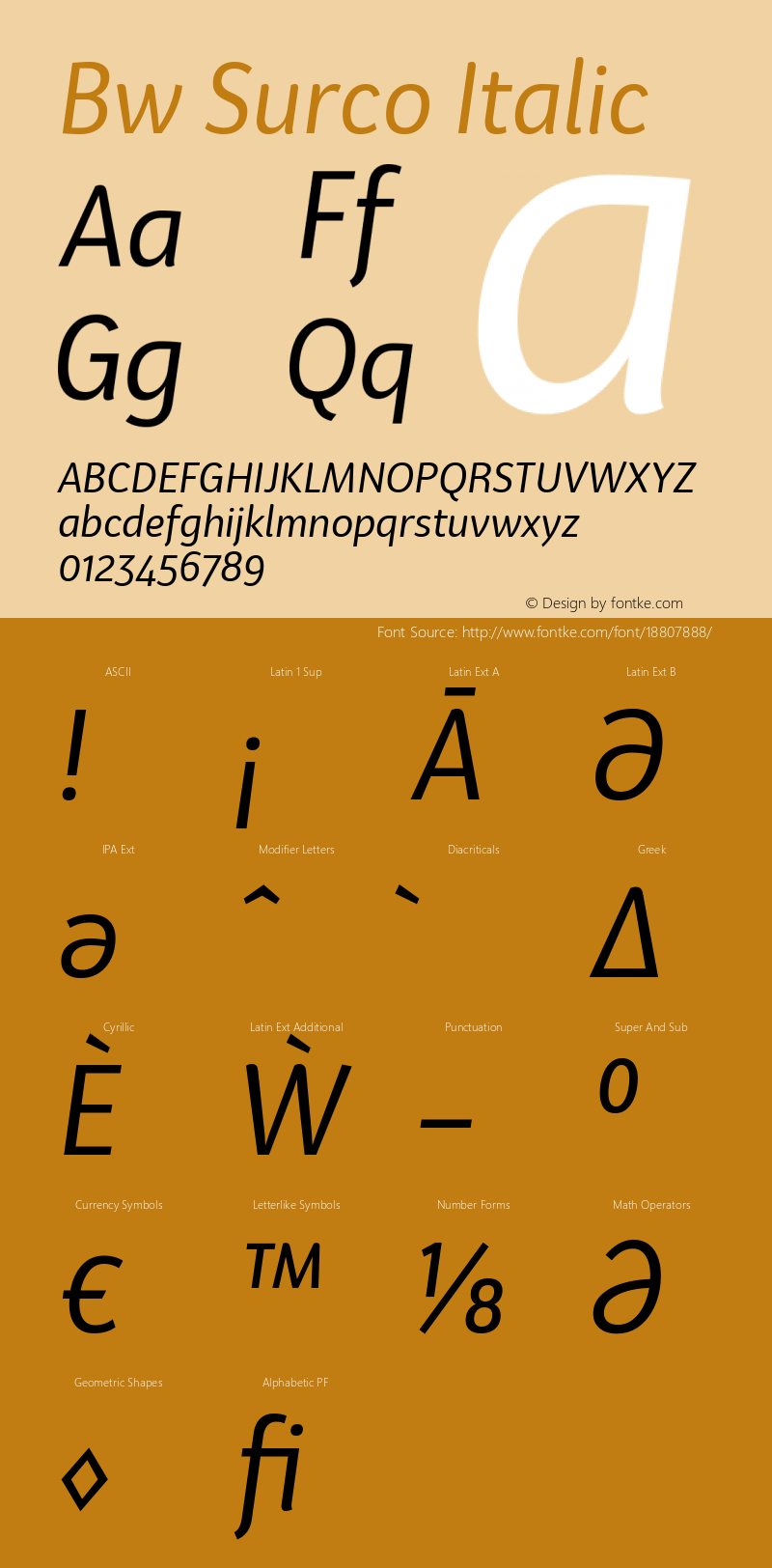 Bw Surco Italic Version 1.000 Font Sample