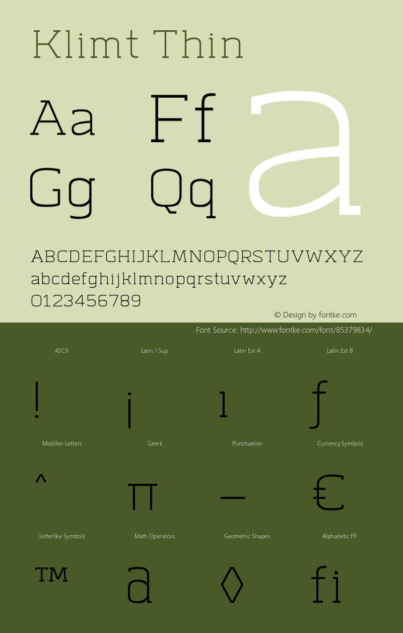 Klimt-Thin Version 1.000 Font Sample