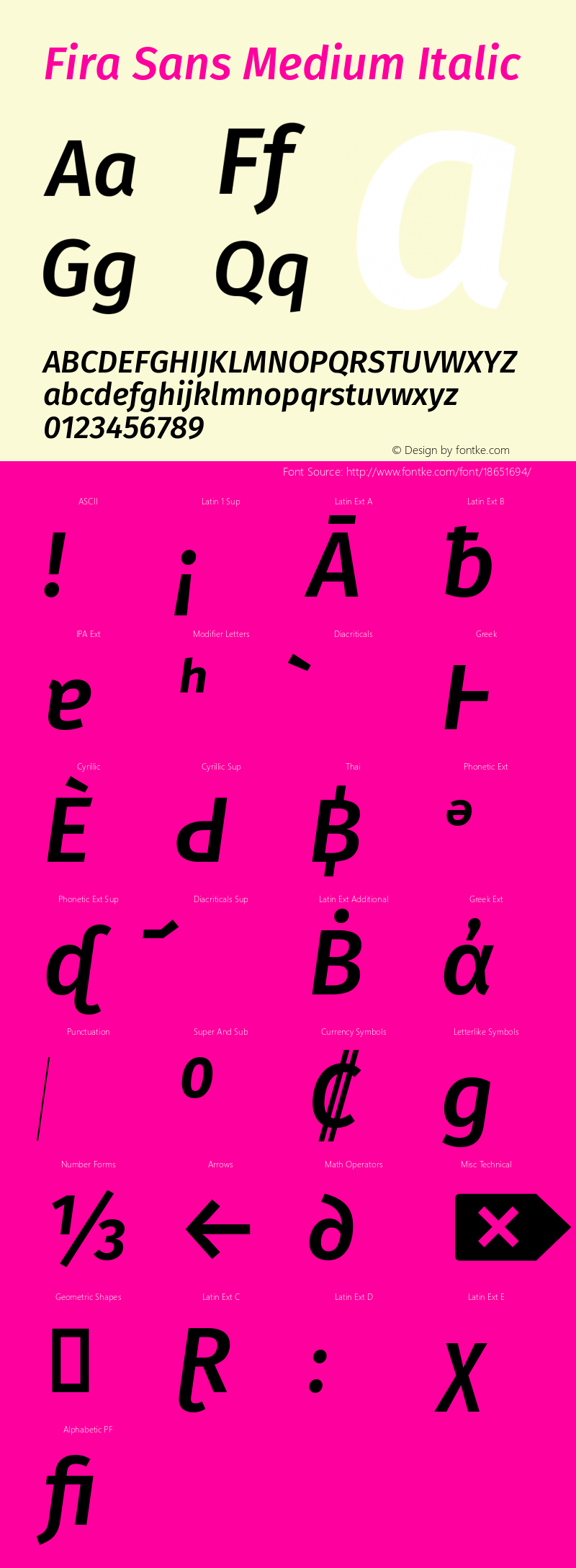 Fira Sans Medium Italic Version 4.203 Font Sample