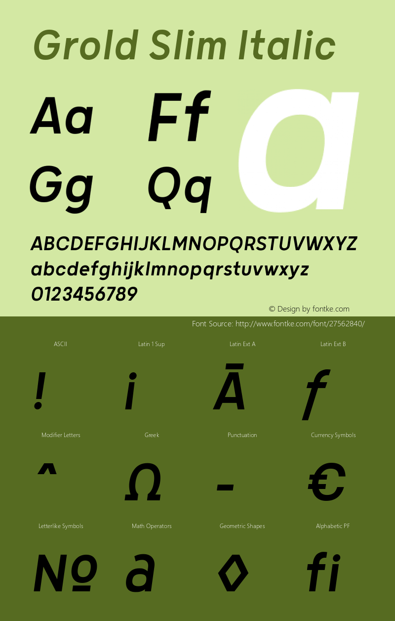 Grold Slim Italic Version 1.000;YWFTv17 Font Sample