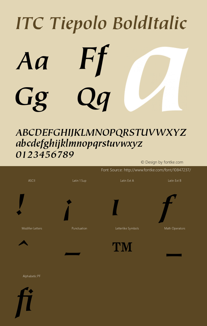 ITC Tiepolo BoldItalic Version 001.000 Font Sample