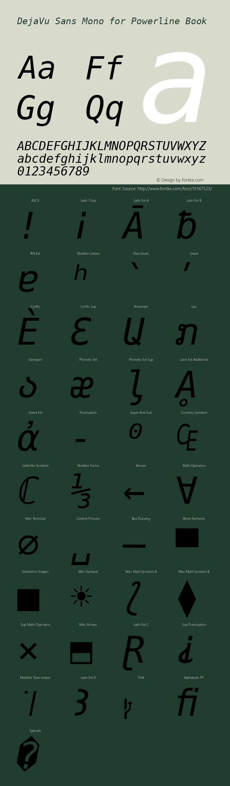 DejaVu Sans Mono for Powerline Book Version 2.33 Font Sample