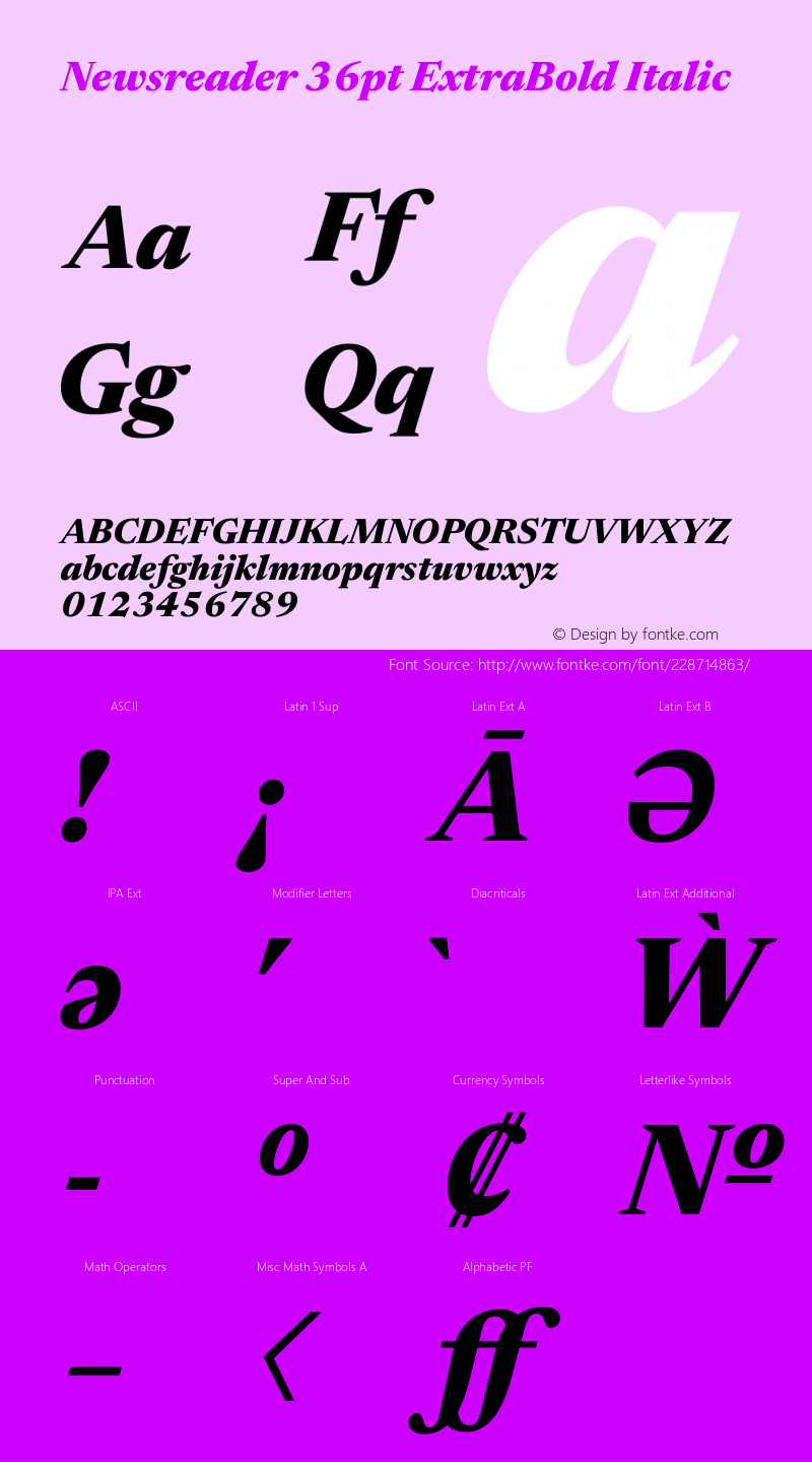 Newsreader 36pt ExtraBold Italic Version 1.003图片样张