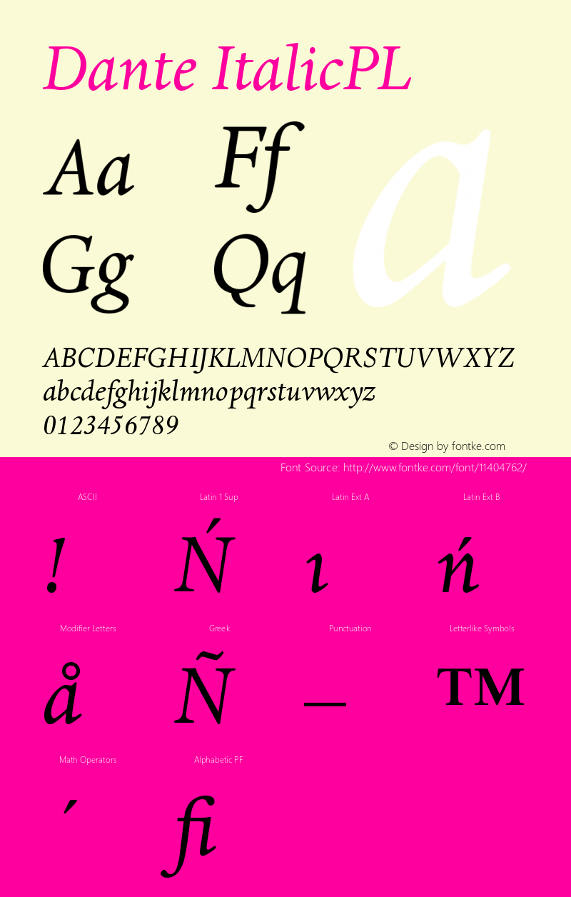 Dante ItalicPL Version 001.000 Font Sample