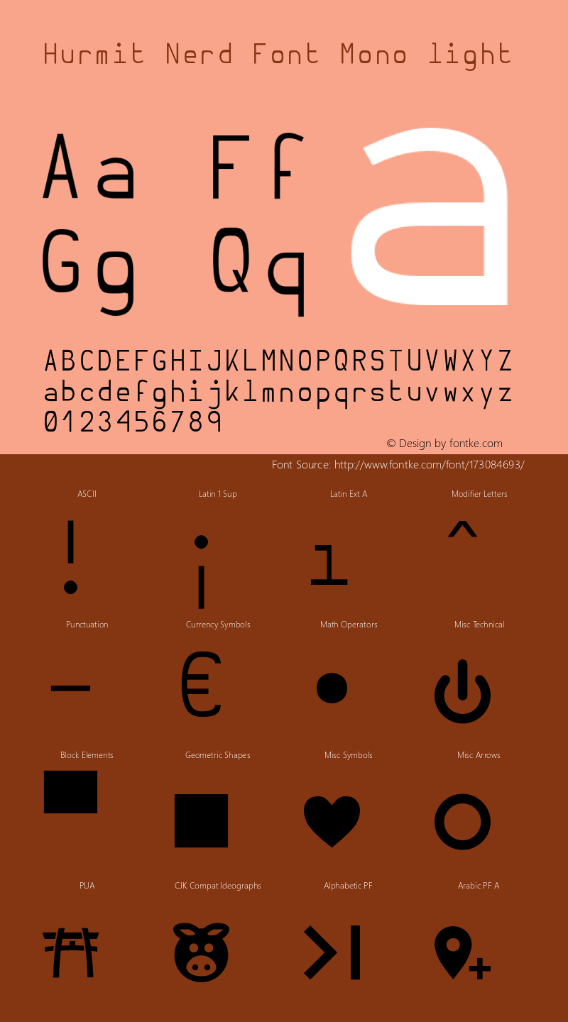 Hurmit Light Nerd Font Complete Mono Version 1.21;Nerd Fonts 2.1.图片样张