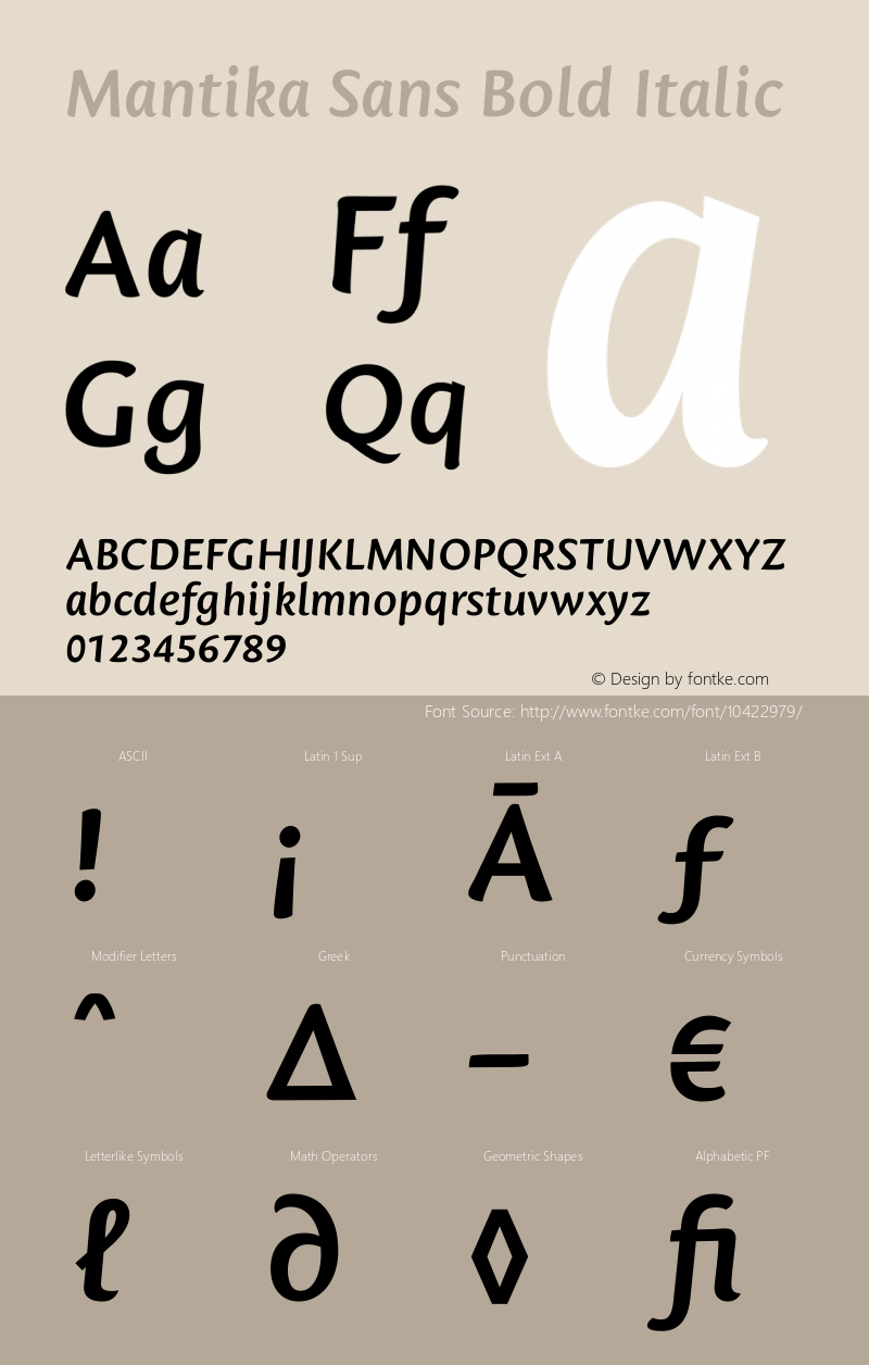 Mantika Sans Bold Italic Version 1.00 Font Sample