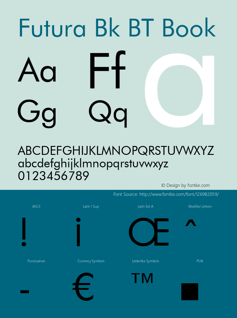 Futura Bk BT Book Version 2.001 mfgpctt 4.4 Font Sample