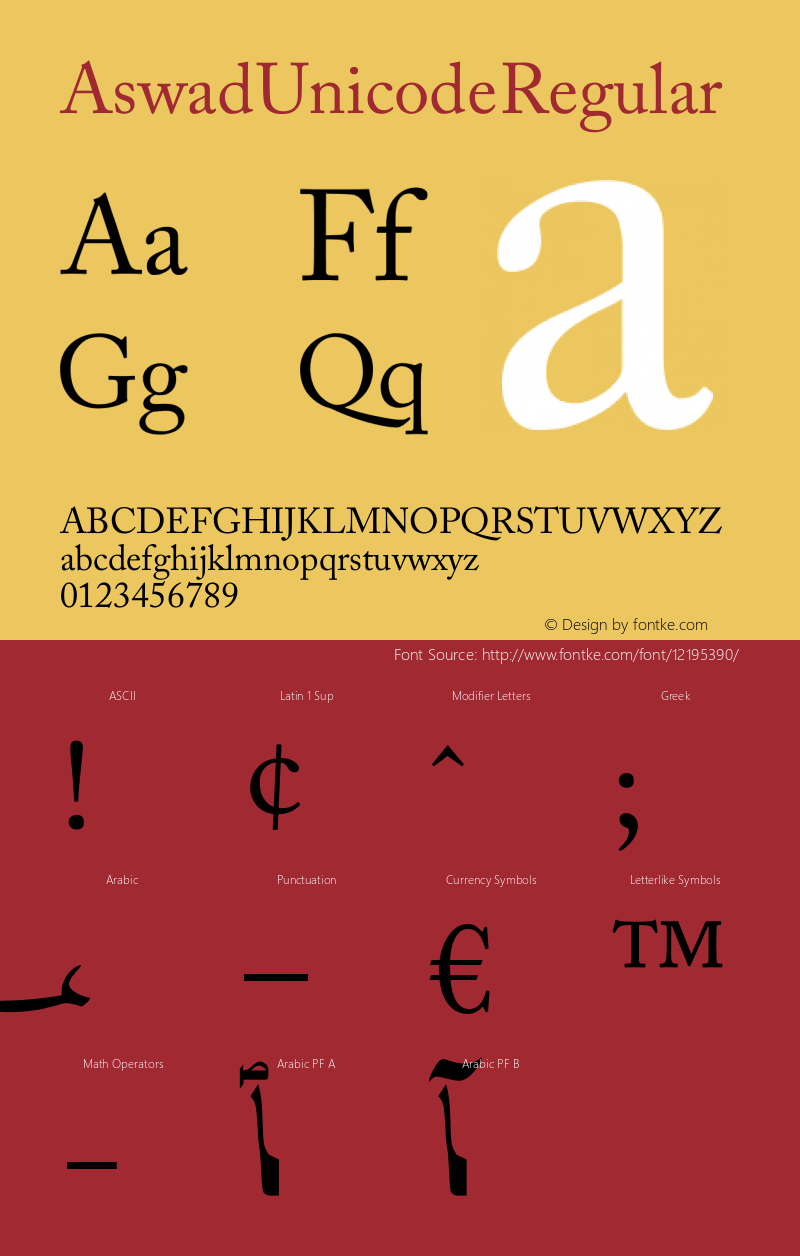 Aswad Unicode Regular Version 1.00 Font Sample