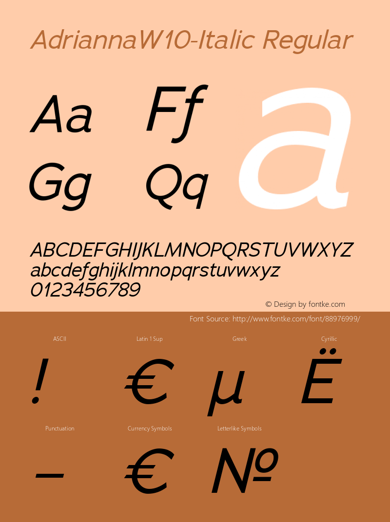 Adrianna W10 Italic Version 1.002 Font Sample