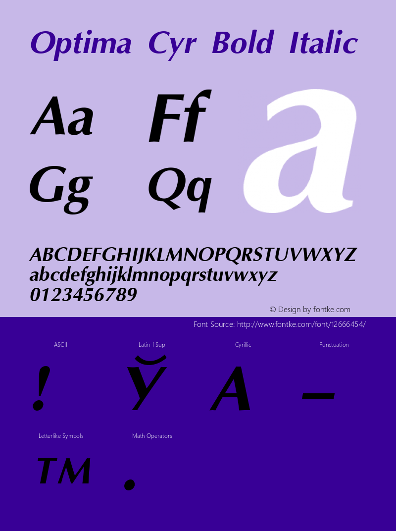 Optima Cyr Bold Italic 001.000 Font Sample
