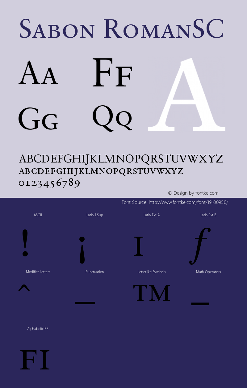 Sabon Roman Small Caps & Oldstyle Figures Version 001.001 Font Sample