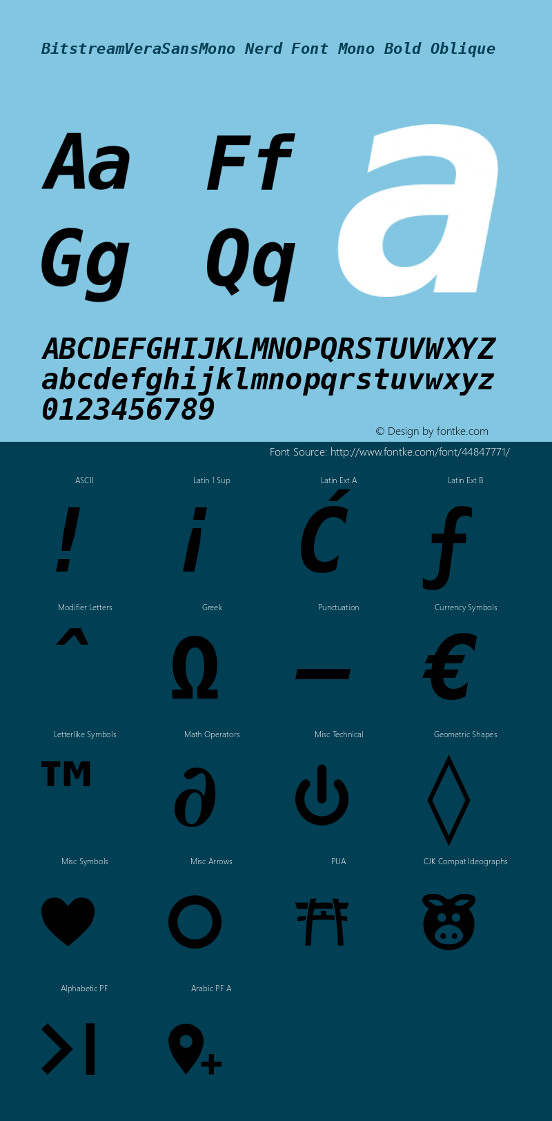 Bitstream Vera Sans Mono Bold Oblique Nerd Font Complete Mono Release 1.10 Font Sample