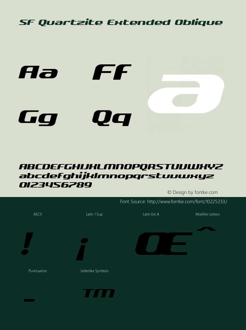 SF Quartzite Extended Oblique Version 2.1 Font Sample