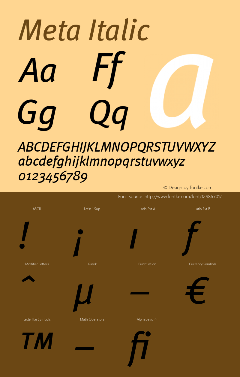 Meta Italic 004.301 Font Sample