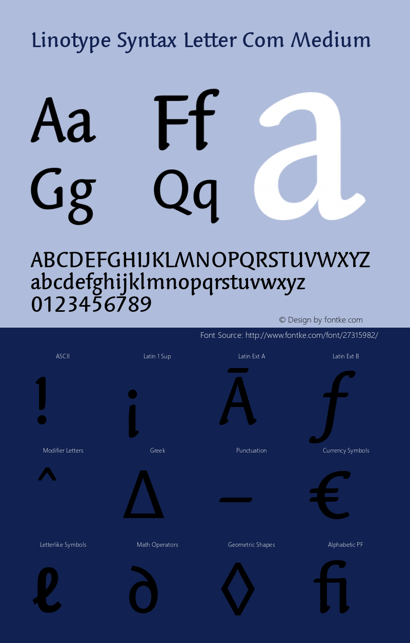 Linotype Syntax Letter Com Medium Version 1.01 Font Sample