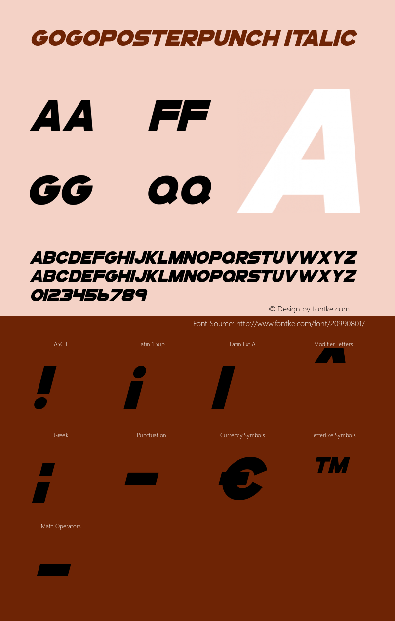 GoGoPosterPunch Italic Version 1.00 May 14, 2017, initial release Font Sample