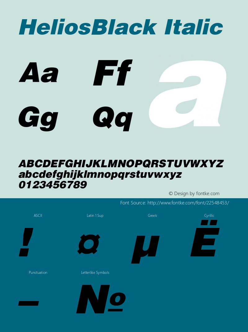 HeliosBlack Italic Version 004.001 Font Sample