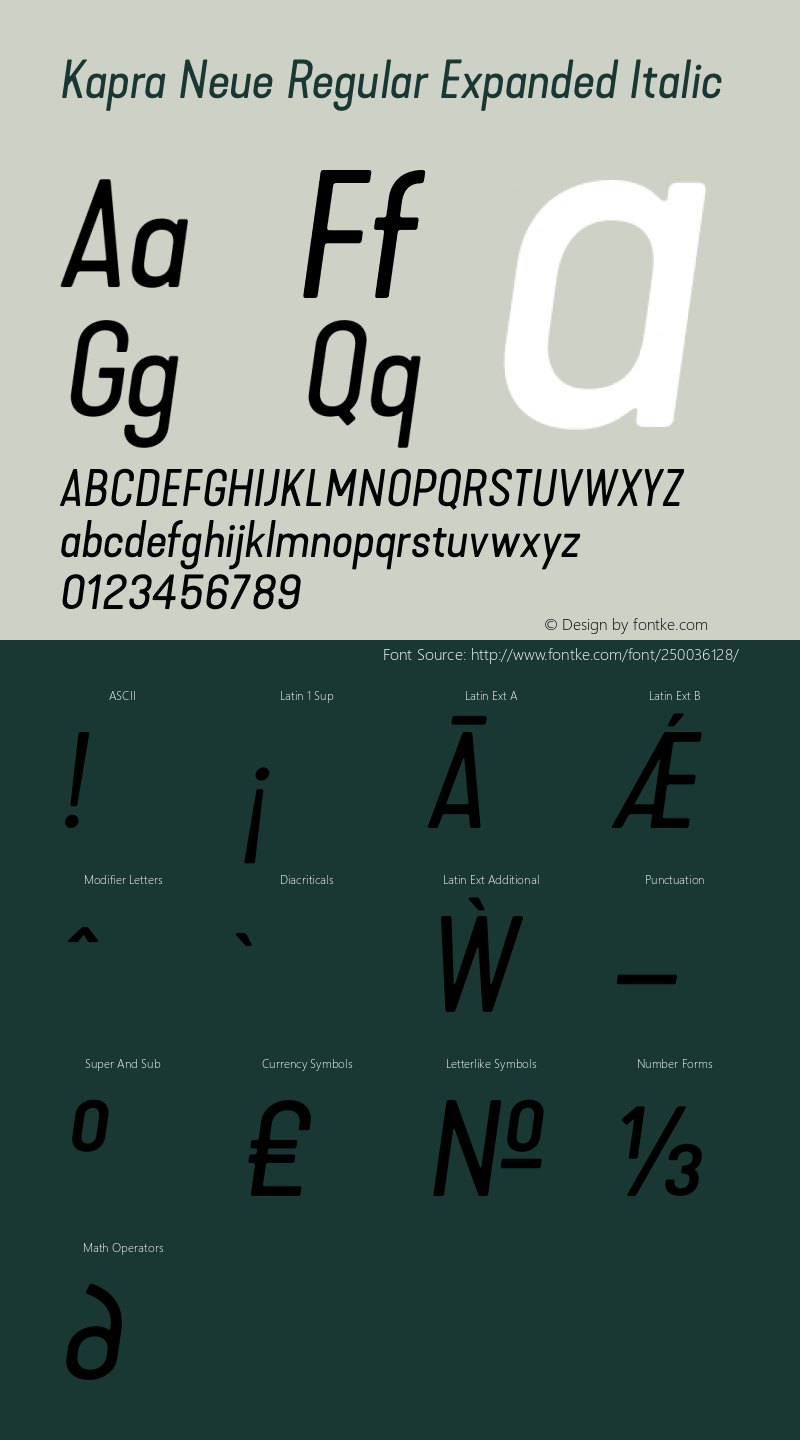 Kapra Neue Regular Expanded Italic Version 1.000;PS 001.000;hotconv 1.0.88;makeotf.lib2.5.64775图片样张