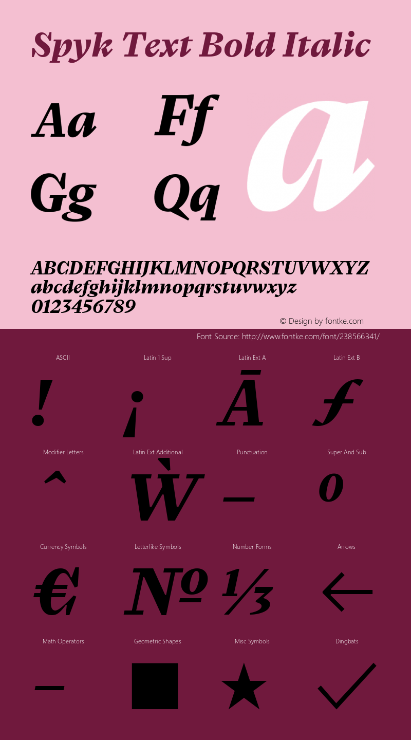 Spyk Text Bold Italic Version 1.000图片样张