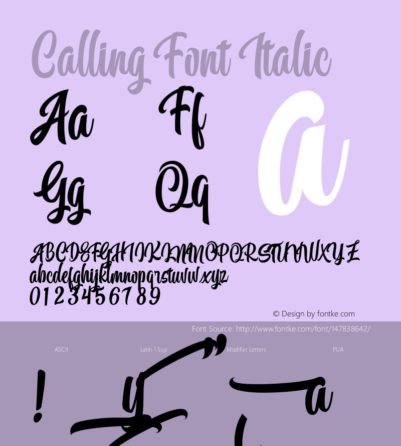 CallingFont-Italic Version 1.000 Font Sample