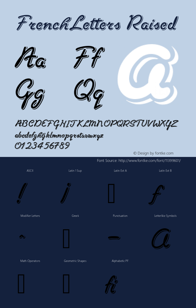 FrenchLetters Raised Version 001.000 Font Sample