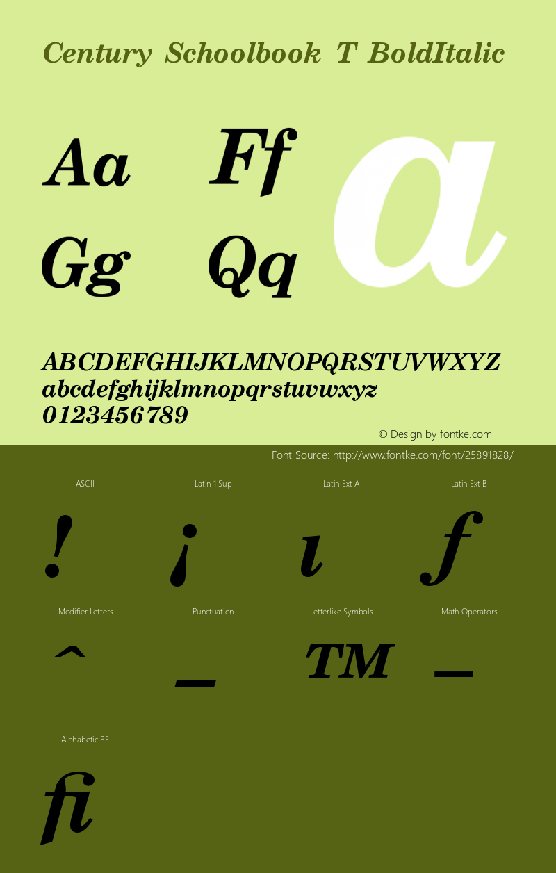 Century Schoolbook T Bold Italic Version 001.005 Font Sample