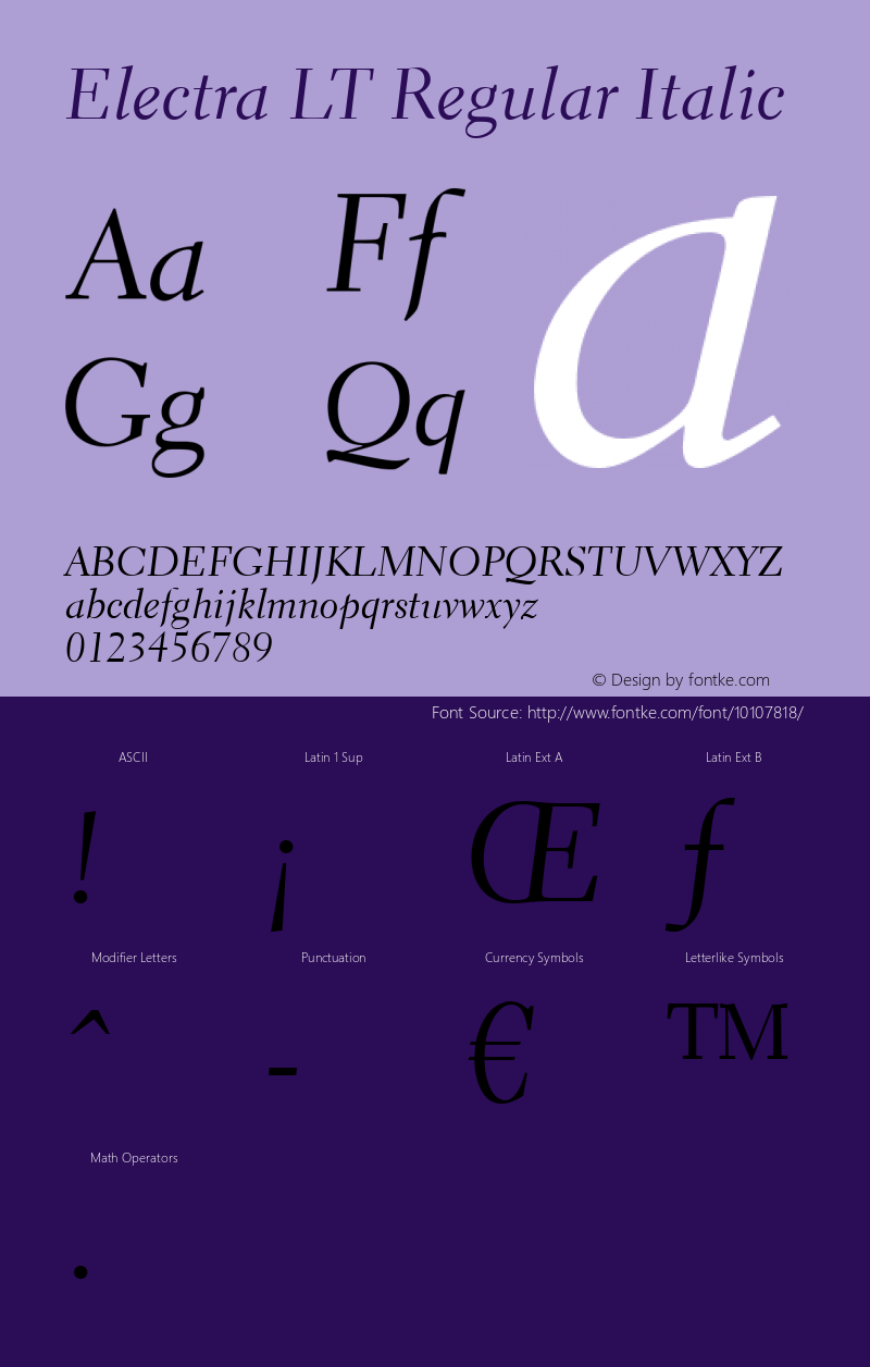 Electra LT Regular Italic Version 6.1; 2002 Font Sample