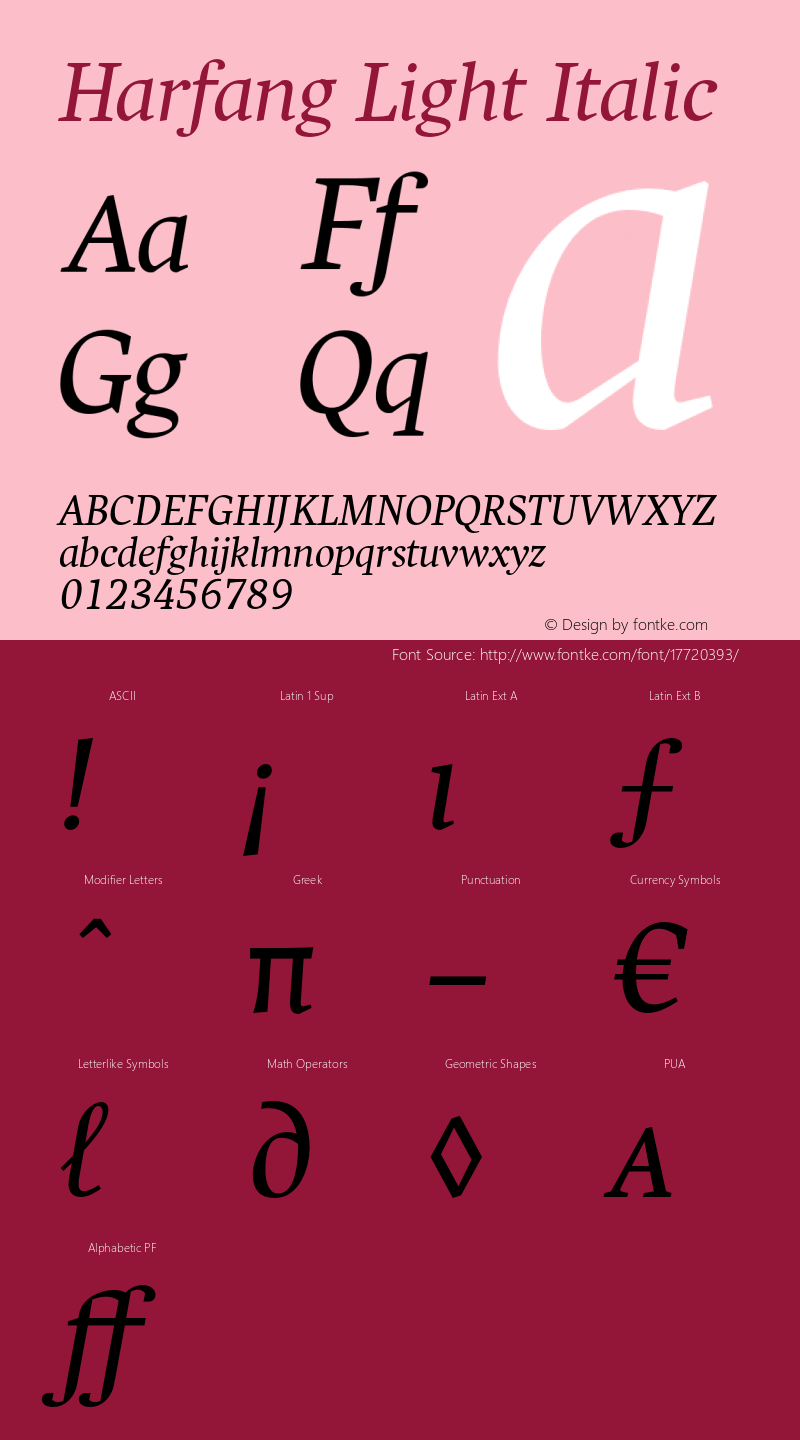 Harfang Light Italic Version 1.000 Font Sample