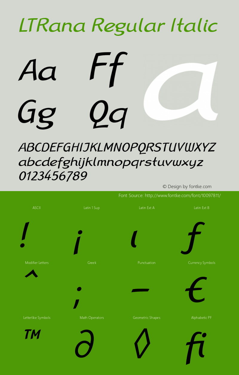 LTRana Regular Italic Version 2.0 Font Sample