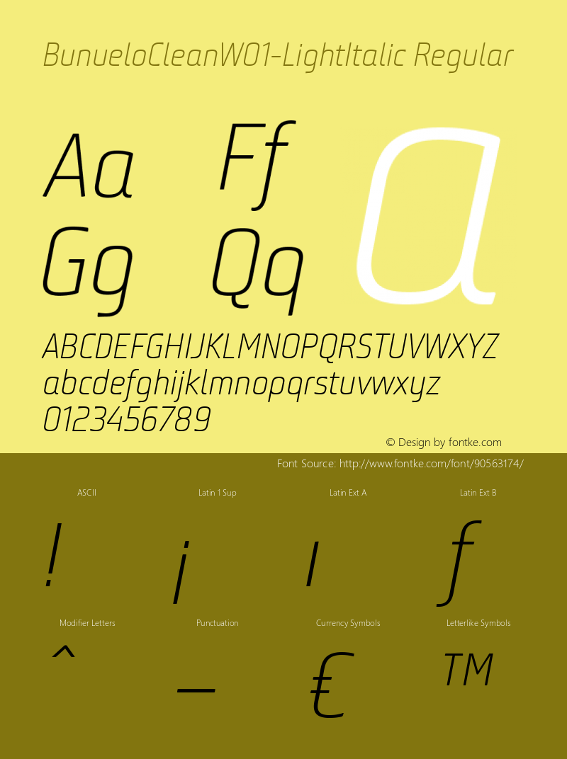 Bunuelo Clean W01 Light Italic Version 1.24 Font Sample