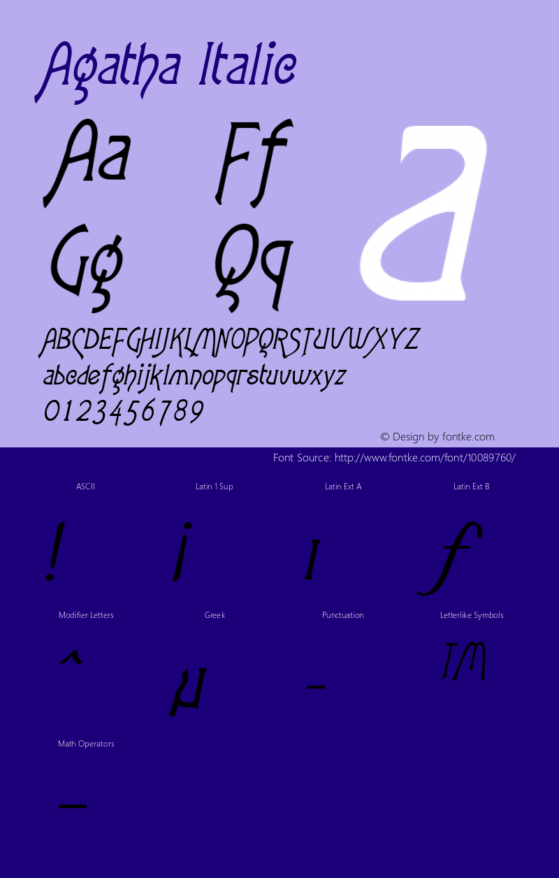 Agatha Italic Macromedia Fontographer 4.1.5 5/17/98 Font Sample