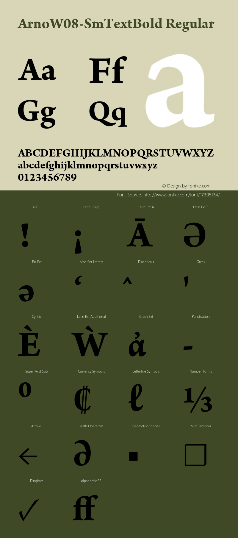 ArnoW08-SmTextBold Regular Version 1.00 Font Sample