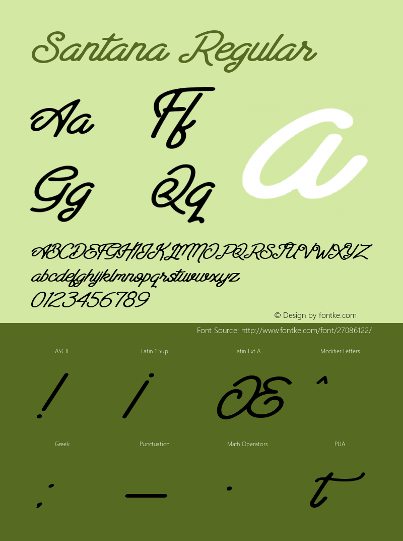 Santana Version 1.00;October 10, 2018;FontCreator 11.5.0.2427 64-bit Font Sample