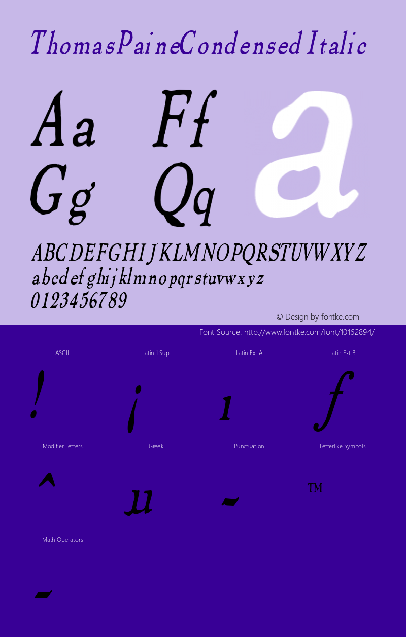 ThomasPaineCondensed Italic Rev. 003.000 Font Sample