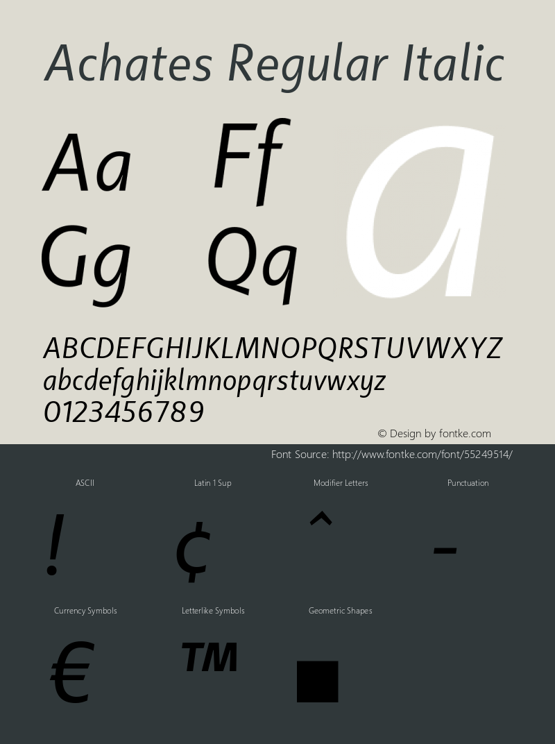 Achates Regular Italic Version 2.056 Font Sample