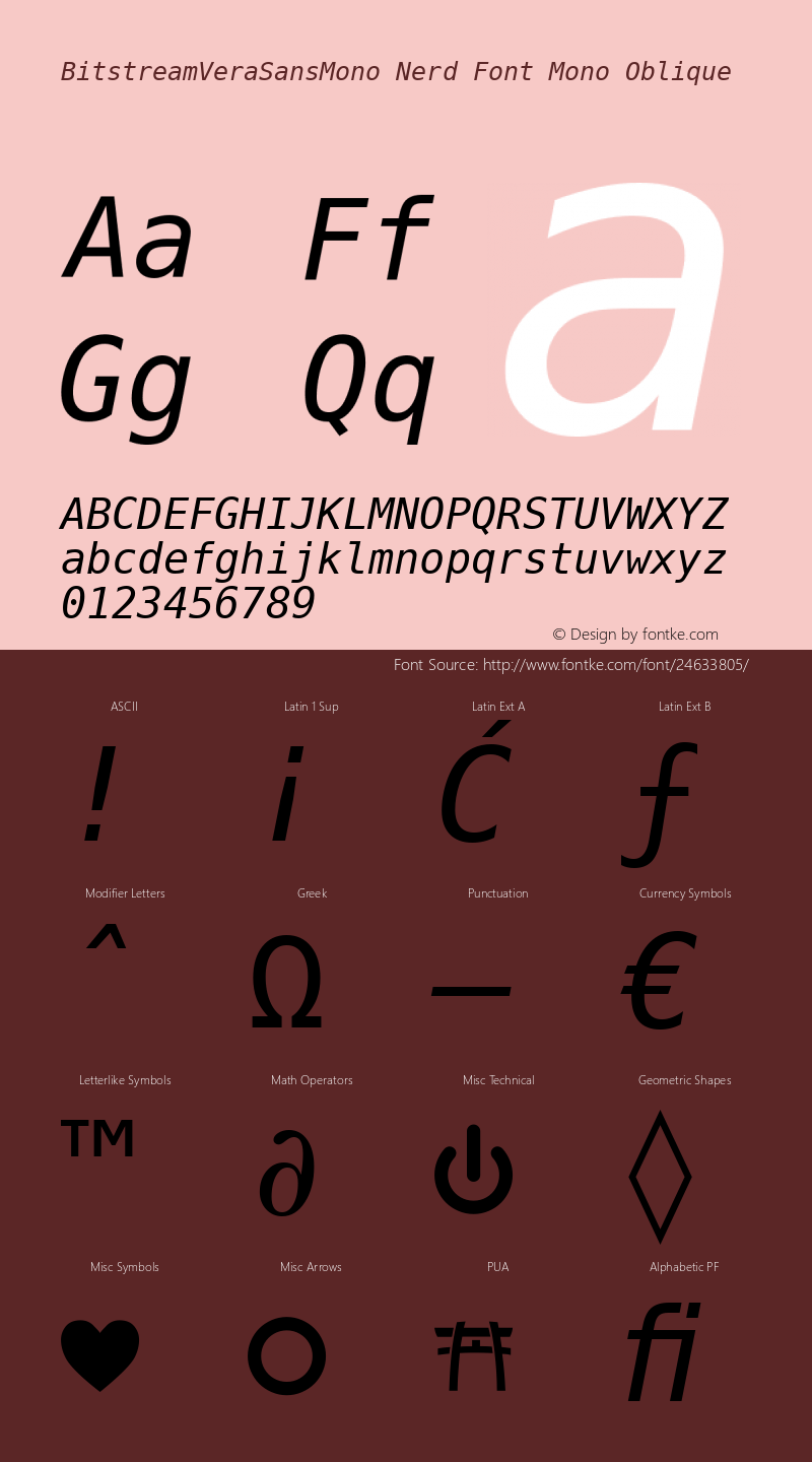 Bitstream Vera Sans Mono Oblique Nerd Font Complete Mono Release 1.10 Font Sample