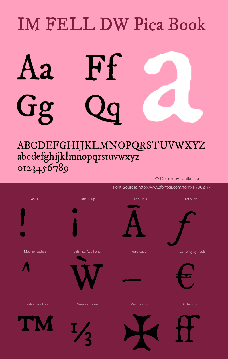 IM FELL DW Pica Book Version 3.00 Font Sample