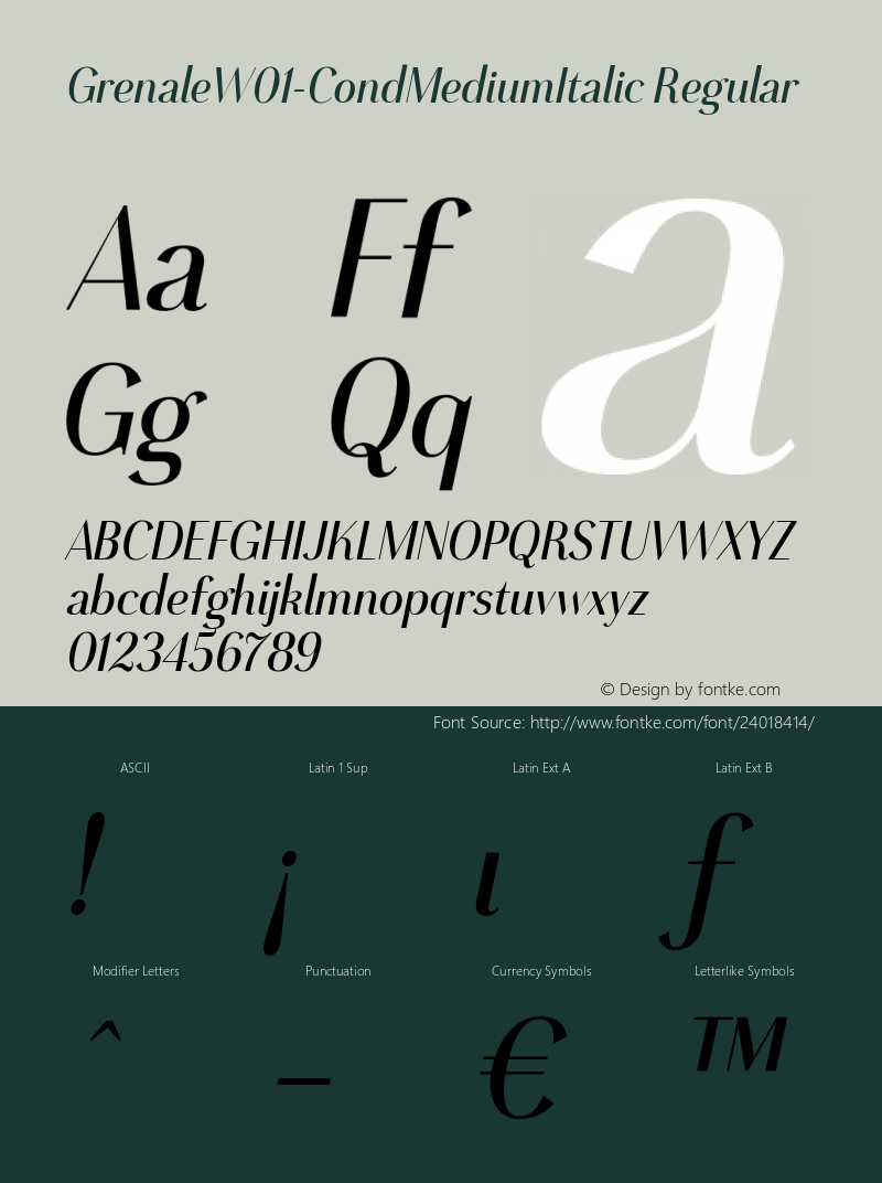 Grenale W01 Cond Medium Italic Version 1.00 Font Sample