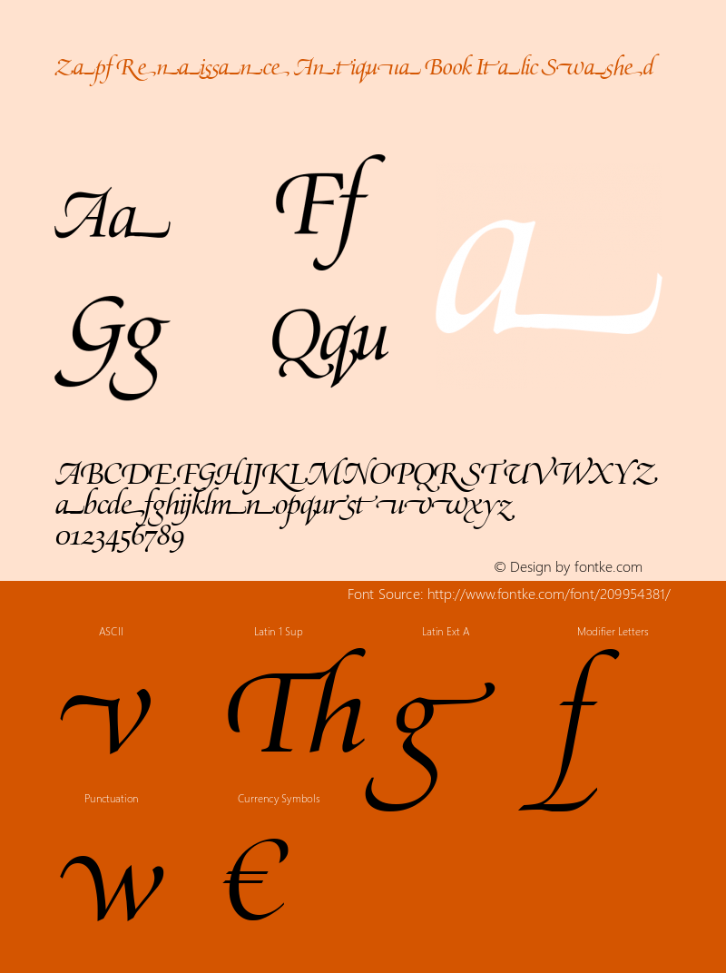 Zapf Renaissance Antiqua Book Italic Swashed Version 2.01图片样张