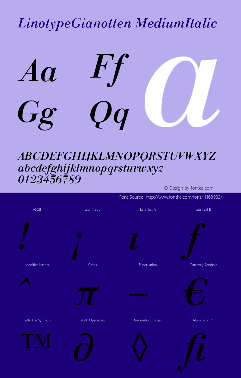 LinotypeGianotten MediumItalic Version 005.000 Font Sample