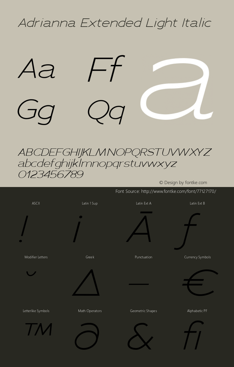 AdriannaExtended-LightItalic Version 3.002 Font Sample