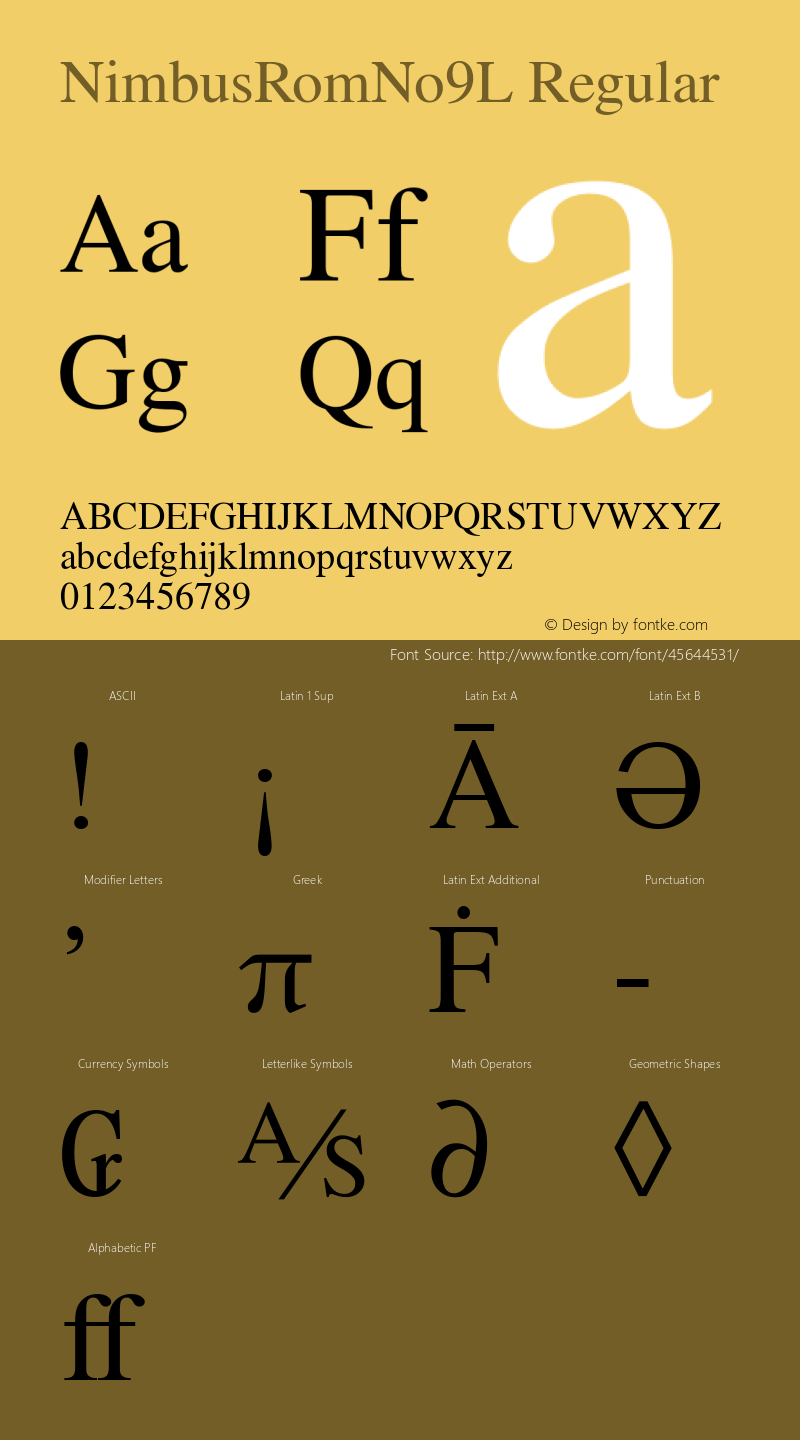 NimbusRomNo9L Version 1.00 Font Sample